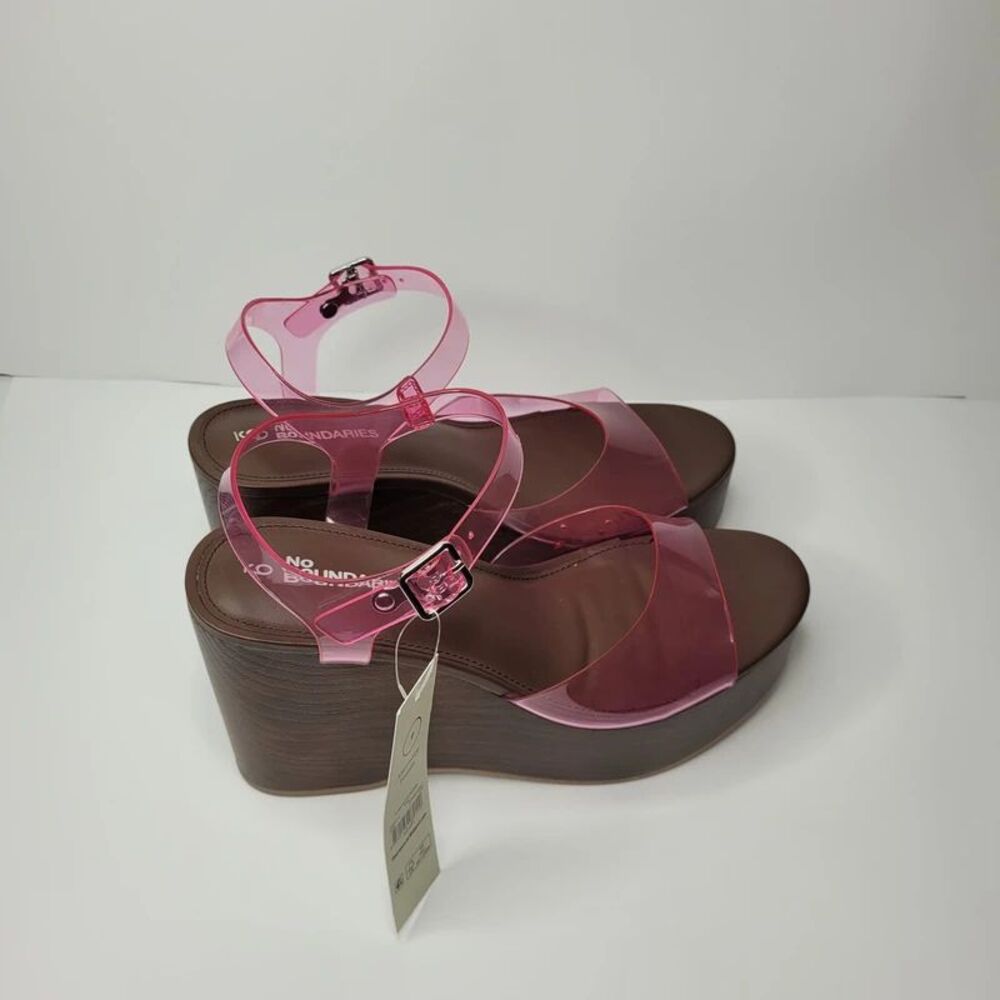 No Boundaries pink jelly strap platform wedge sandals size 9
